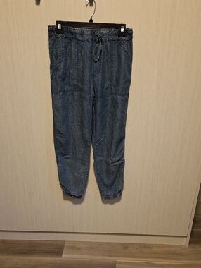 Women's Casual Drawstring Denim Jogger Pants - Blue